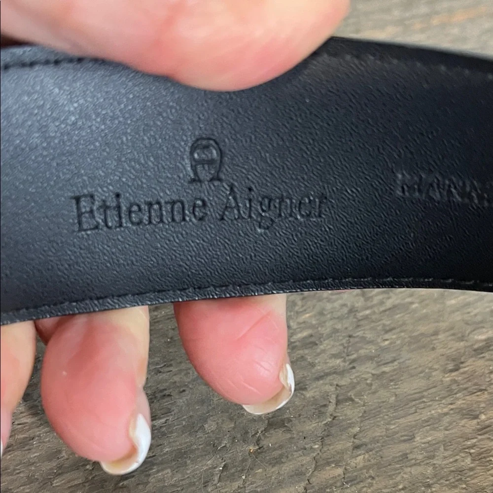 Etienne Aigner Black Belt with Silver Buckle - Picture 2 of 5